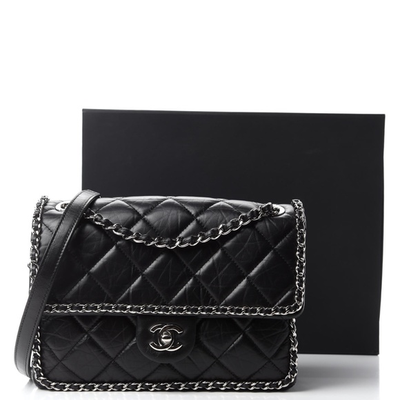 CHANEL Crumpled Calfskin Medium Chain All Over Flap Black - Picture 1 of 16